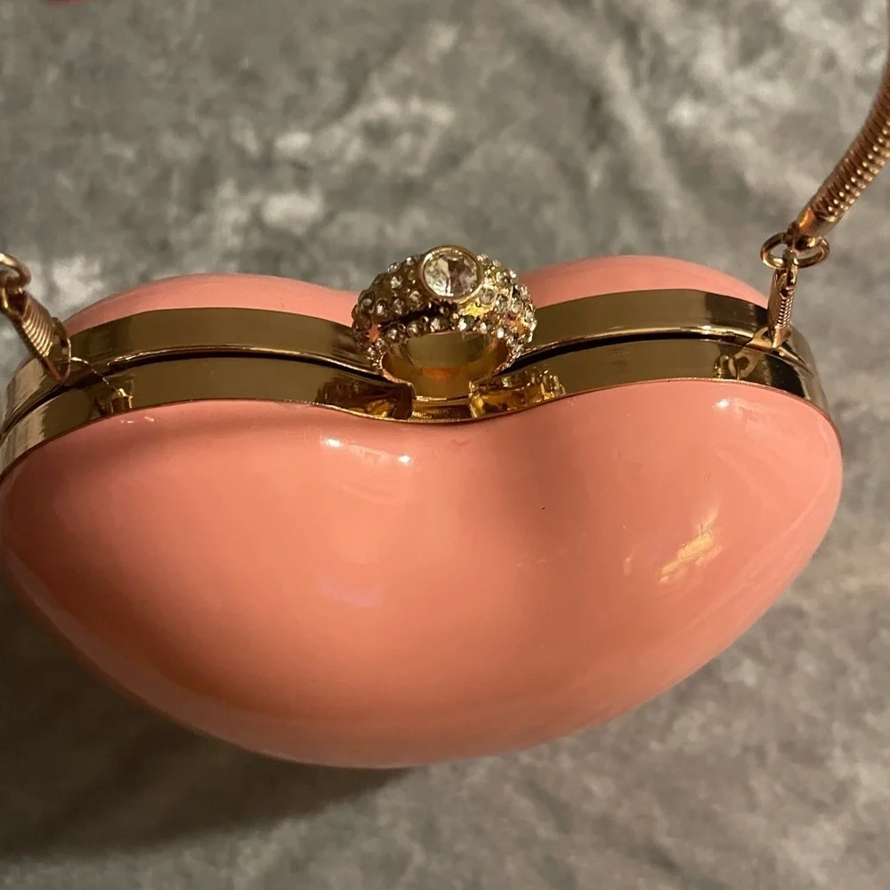Heart-Shaped Pink Clutch with Gold Handle